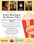 Flyer for Senior Morning at the Movies: Take 2, Tuesday, September 22 at Mary Max Cinemas.