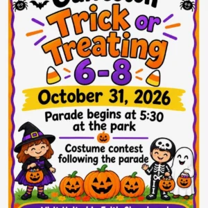 Flyer for Town of Galveston Trick or Treating, 6–8 p.m. October 31, 2026.